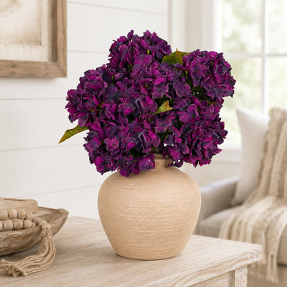 TOPIA Silk Fall Flowers Artificial Silk Dried Hydrangea Artificial Fall Flowers Dried Florals Bouquet Autumn Decorations for Office and Home (6 PCS) (Cream White)