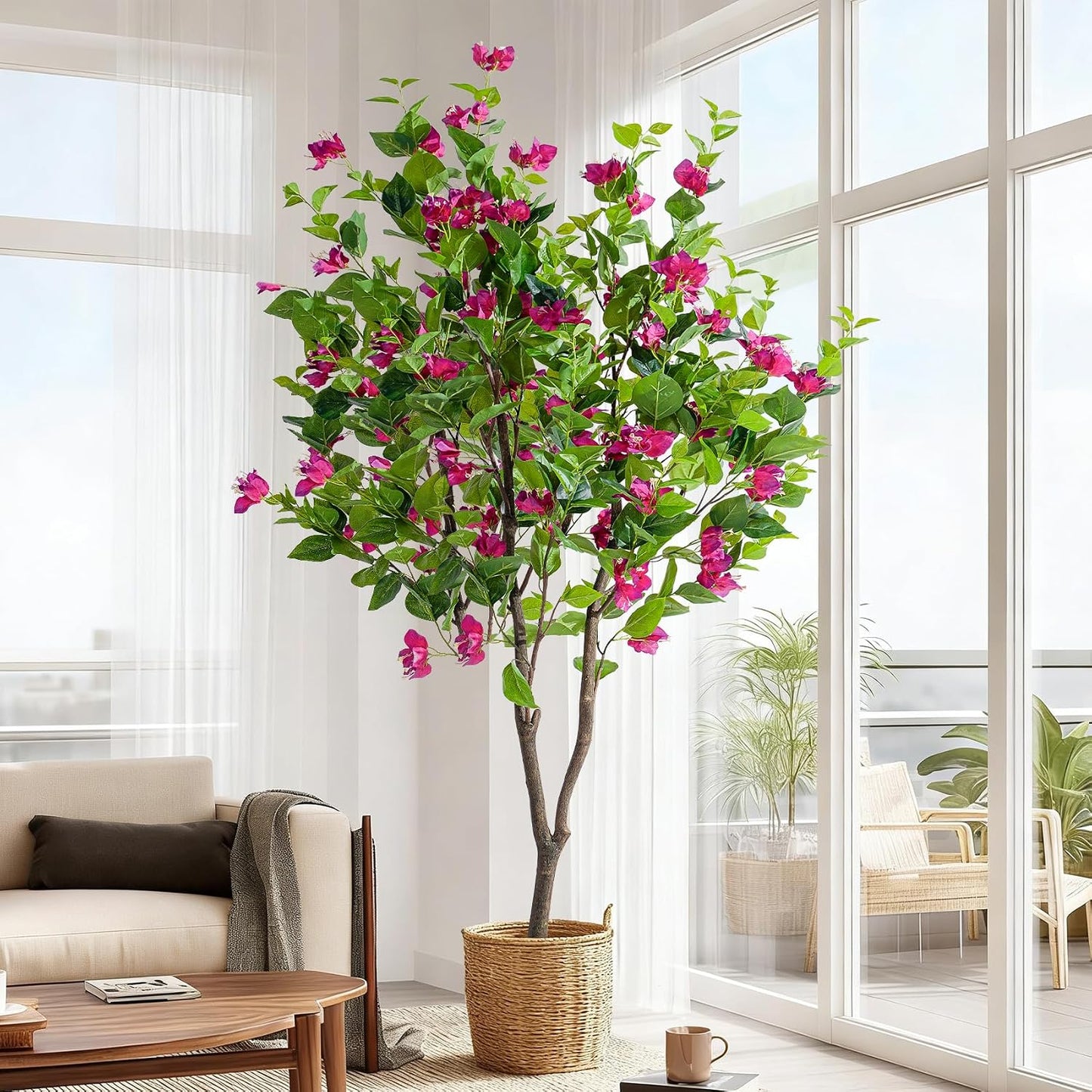 Erimda 6FT Artificial Bougainvillea Tree Artificial Tree Tall Potted Fake Bougainvillea Trees for Outdoor Indoor Lifelike Potted Faux Plants with Wood Trunk and Flowers Office Wedding Home Decor