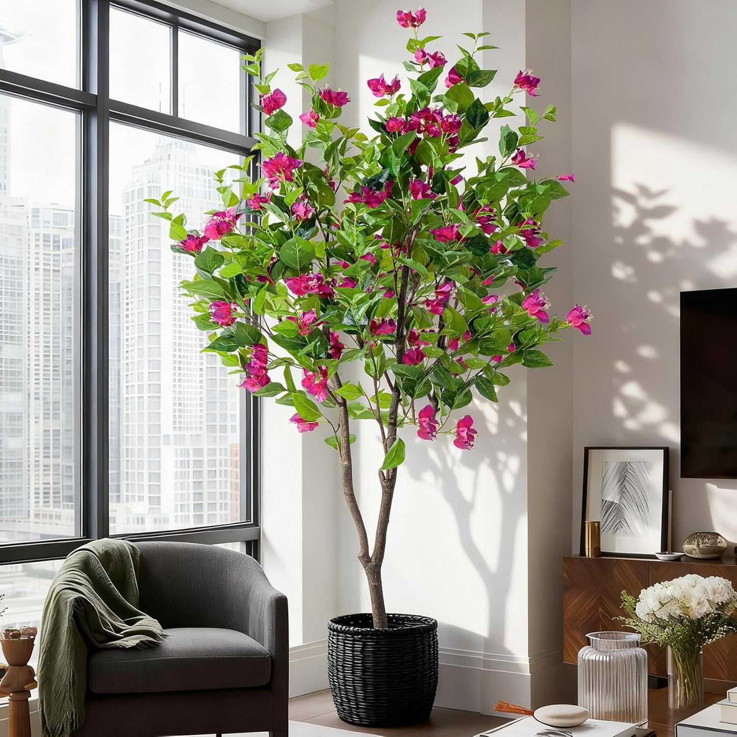 Erimda 6FT Artificial Bougainvillea Tree Artificial Tree Tall Potted Fake Bougainvillea Trees for Outdoor Indoor Lifelike Potted Faux Plants with Wood Trunk and Flowers Office Wedding Home Decor