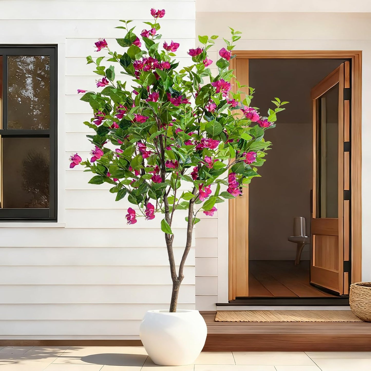 Erimda 6FT Artificial Bougainvillea Tree Artificial Tree Tall Potted Fake Bougainvillea Trees for Outdoor Indoor Lifelike Potted Faux Plants with Wood Trunk and Flowers Office Wedding Home Decor