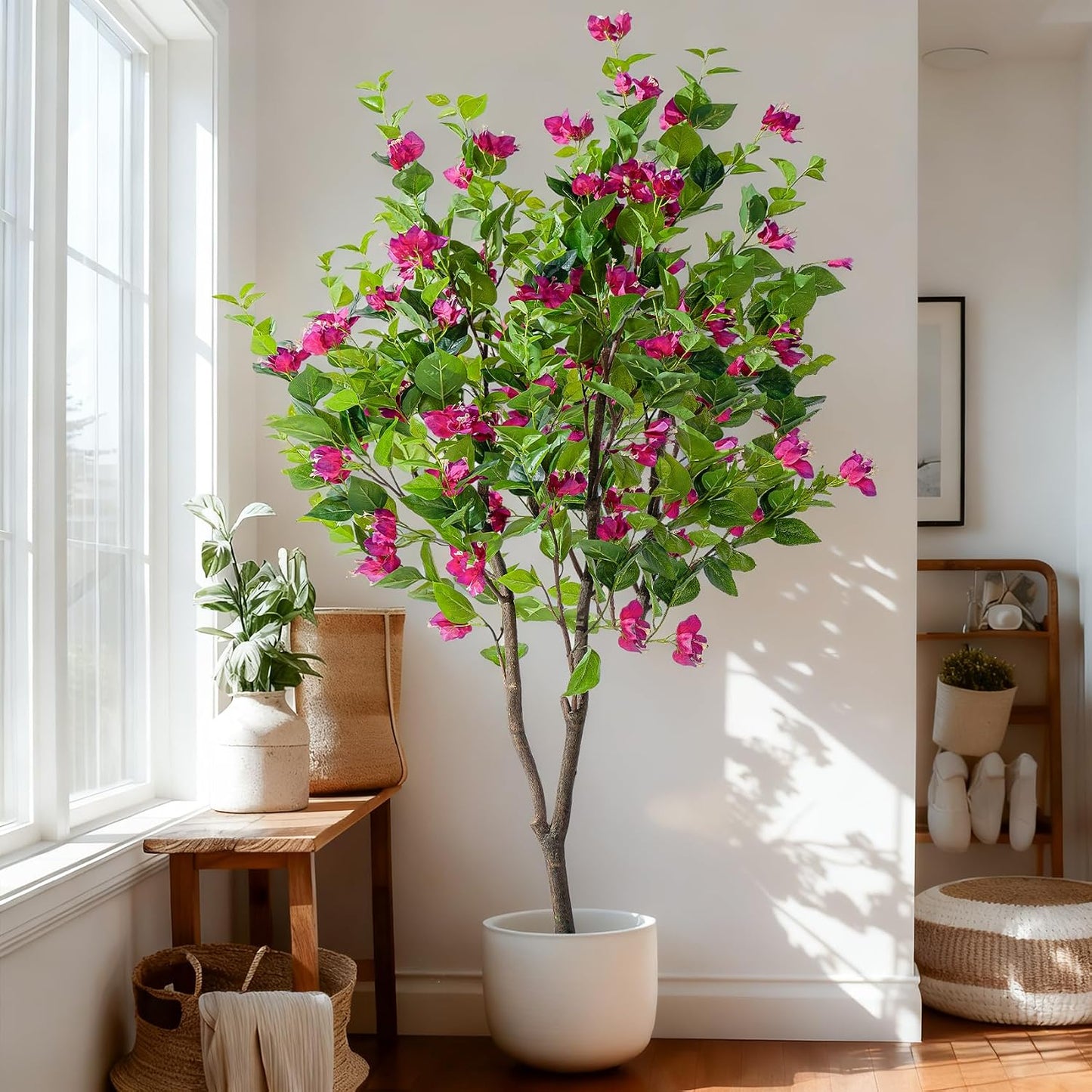 Erimda 6FT Artificial Bougainvillea Tree Artificial Tree Tall Potted Fake Bougainvillea Trees for Outdoor Indoor Lifelike Potted Faux Plants with Wood Trunk and Flowers Office Wedding Home Decor