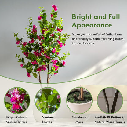 Erimda 6FT Artificial Bougainvillea Tree Artificial Tree Tall Potted Fake Bougainvillea Trees for Outdoor Indoor Lifelike Potted Faux Plants with Wood Trunk and Flowers Office Wedding Home Decor