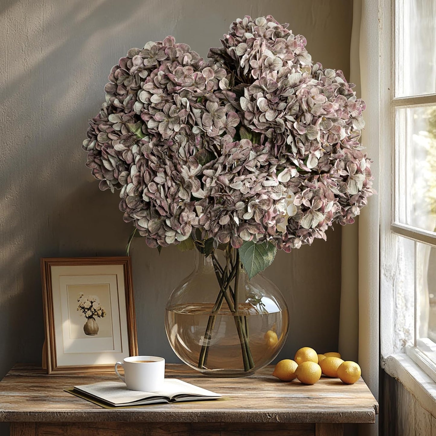 Hydrangea Artificial Flowers,Green Artificial Flower Fake Silk Hydrangea, Heads Bouquet with Stems Bulk for Fall Decoration Table Center Indoor Outdoor Faux Floral Plants 8pcs (Green)