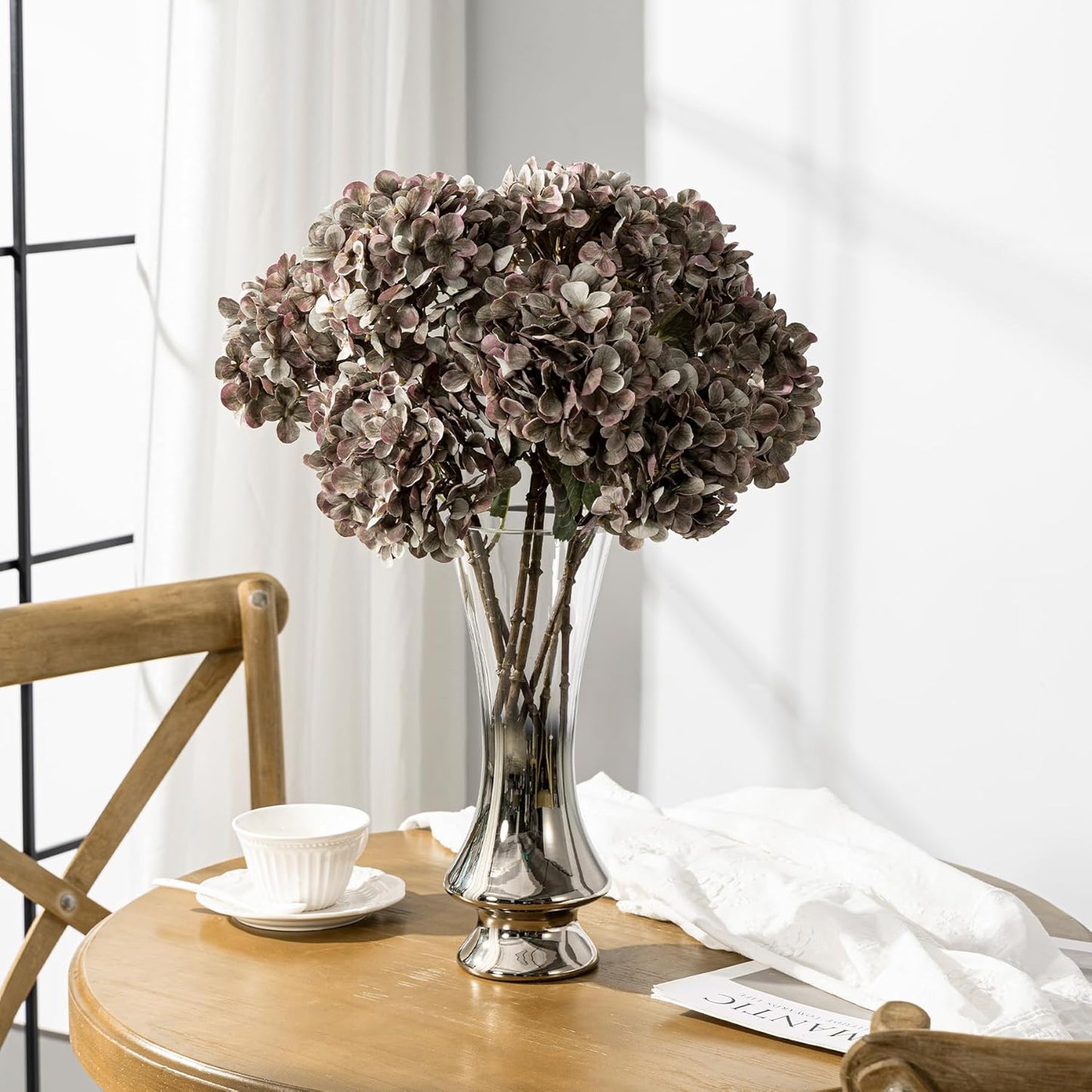 Hydrangea Artificial Flowers,Green Artificial Flower Fake Silk Hydrangea, Heads Bouquet with Stems Bulk for Fall Decoration Table Center Indoor Outdoor Faux Floral Plants 8pcs (Green)