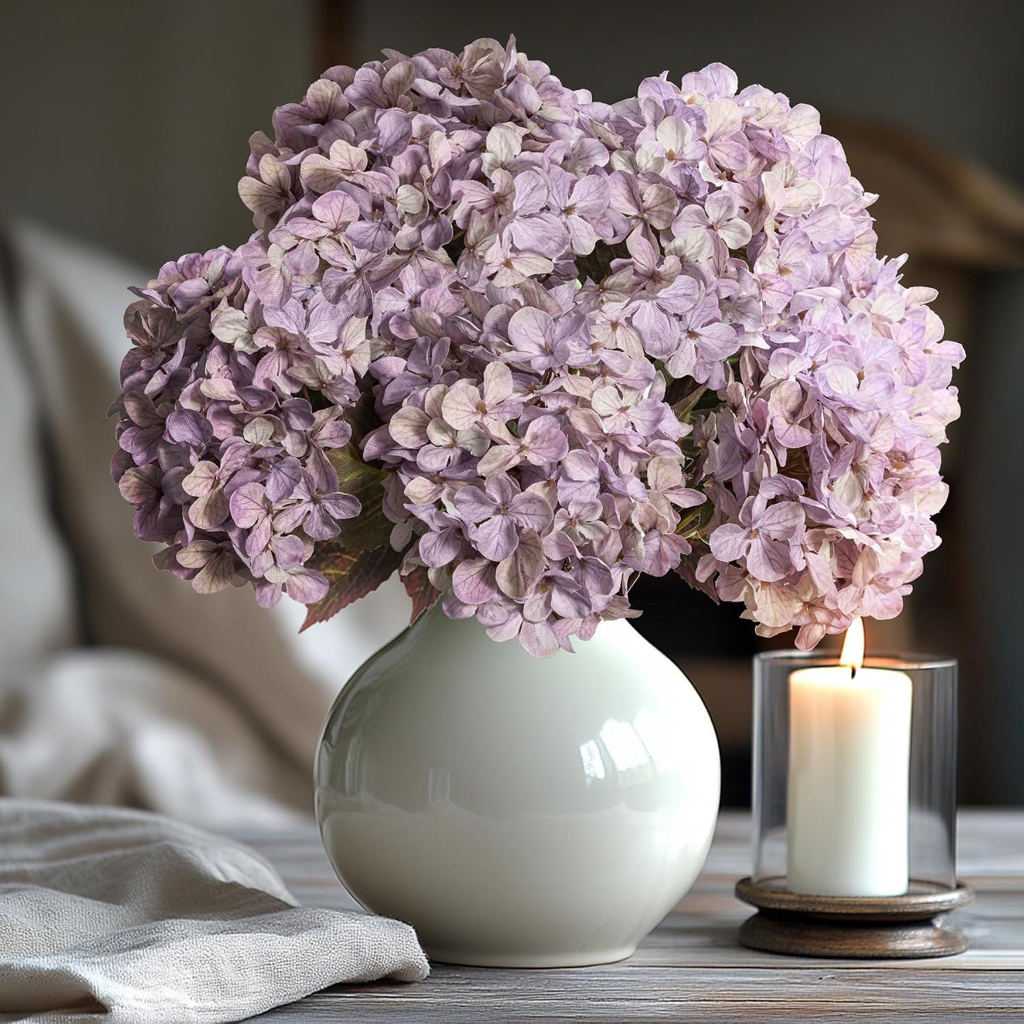 Hydrangea Artificial Flowers,Green Artificial Flower Fake Silk Hydrangea, Heads Bouquet with Stems Bulk for Fall Decoration Table Center Indoor Outdoor Faux Floral Plants 8pcs (Green)
