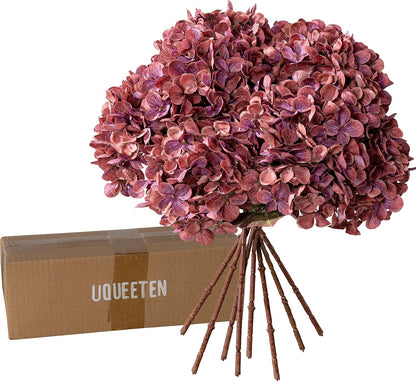 Hydrangea Artificial Flowers,Green Artificial Flower Fake Silk Hydrangea, Heads Bouquet with Stems Bulk for Fall Decoration Table Center Indoor Outdoor Faux Floral Plants 8pcs (Green)