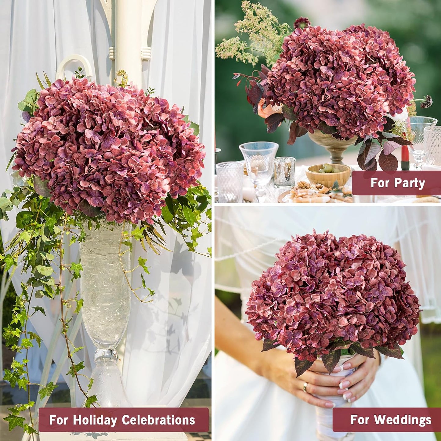 Hydrangea Artificial Flowers,Green Artificial Flower Fake Silk Hydrangea, Heads Bouquet with Stems Bulk for Fall Decoration Table Center Indoor Outdoor Faux Floral Plants 8pcs (Green)