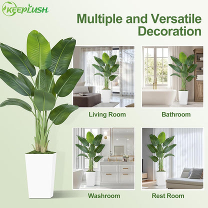 Lifelike Bird of Paradise Artificial Plant 6ft Faux Banana Leaf Tree with White Tall Planter for Home Decor - Perfect Indoor Silk Floor Plant for Living Room, Office, and Bedroom Ambiance Enhancement