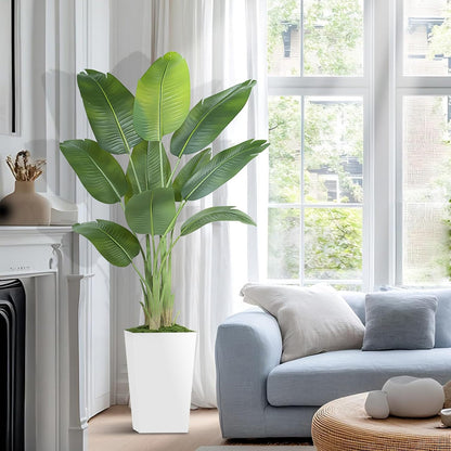 Lifelike Bird of Paradise Artificial Plant 6ft Faux Banana Leaf Tree with White Tall Planter for Home Decor - Perfect Indoor Silk Floor Plant for Living Room, Office, and Bedroom Ambiance Enhancement