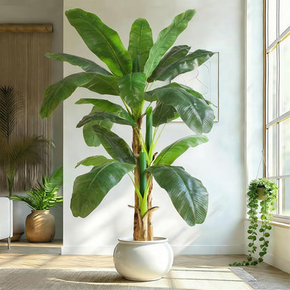 Lifelike Bird of Paradise Artificial Plant 6ft Faux Banana Leaf Tree with White Tall Planter for Home Decor - Perfect Indoor Silk Floor Plant for Living Room, Office, and Bedroom Ambiance Enhancement
