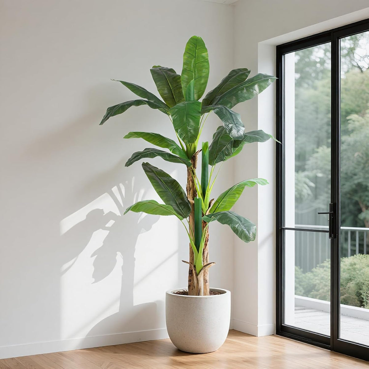 Lifelike Bird of Paradise Artificial Plant 6ft Faux Banana Leaf Tree with White Tall Planter for Home Decor - Perfect Indoor Silk Floor Plant for Living Room, Office, and Bedroom Ambiance Enhancement
