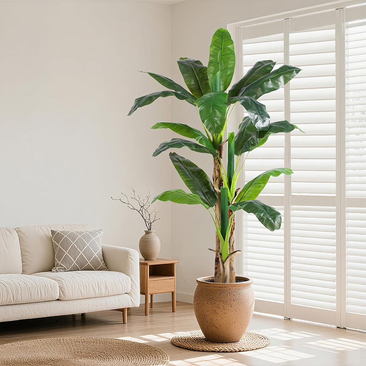 Lifelike Bird of Paradise Artificial Plant 6ft Faux Banana Leaf Tree with White Tall Planter for Home Decor - Perfect Indoor Silk Floor Plant for Living Room, Office, and Bedroom Ambiance Enhancement