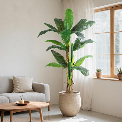 Lifelike Bird of Paradise Artificial Plant 6ft Faux Banana Leaf Tree with White Tall Planter for Home Decor - Perfect Indoor Silk Floor Plant for Living Room, Office, and Bedroom Ambiance Enhancement