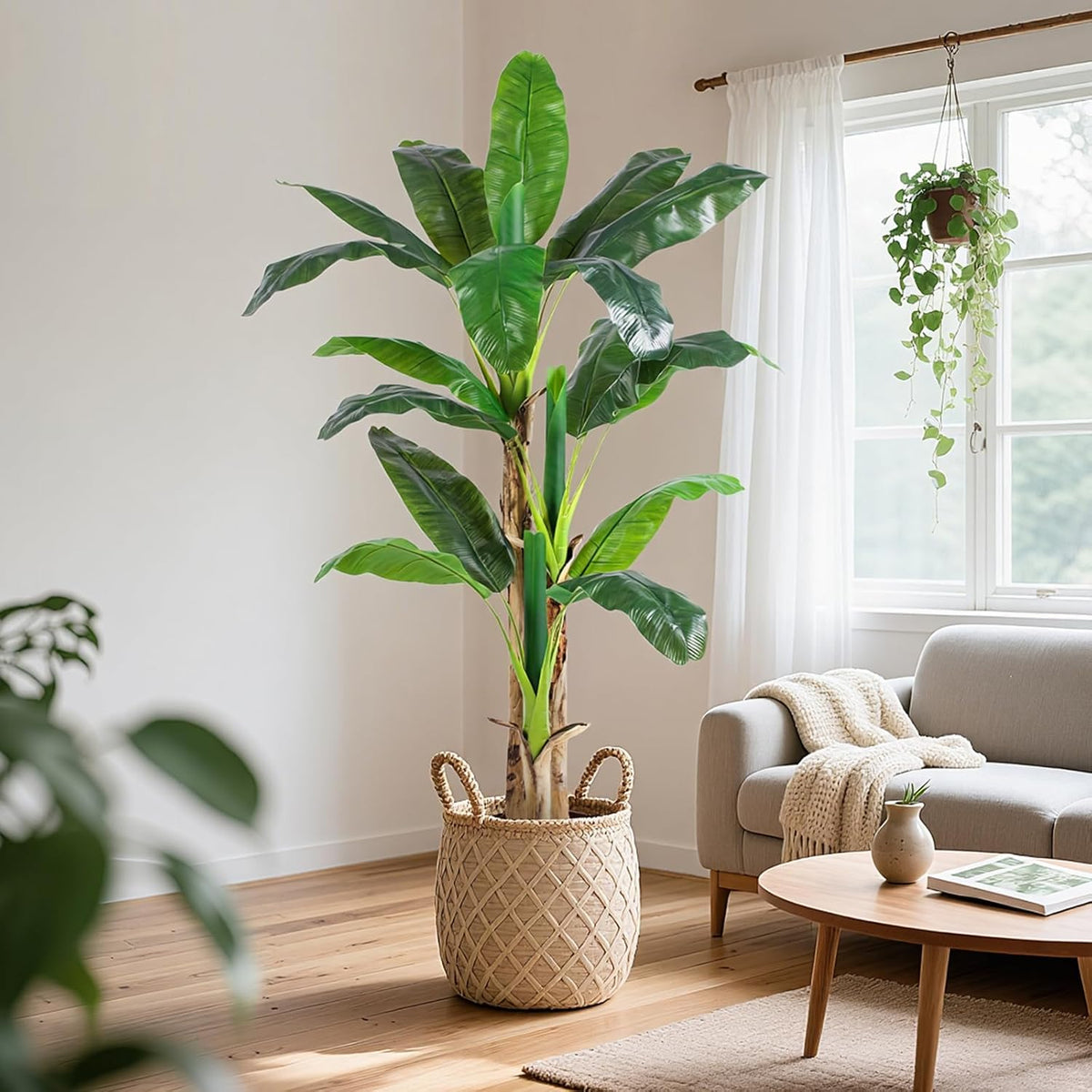 Lifelike Bird of Paradise Artificial Plant 6ft Faux Banana Leaf Tree with White Tall Planter for Home Decor - Perfect Indoor Silk Floor Plant for Living Room, Office, and Bedroom Ambiance Enhancement