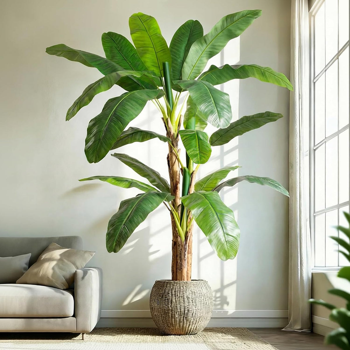 Lifelike Bird of Paradise Artificial Plant 6ft Faux Banana Leaf Tree with White Tall Planter for Home Decor - Perfect Indoor Silk Floor Plant for Living Room, Office, and Bedroom Ambiance Enhancement