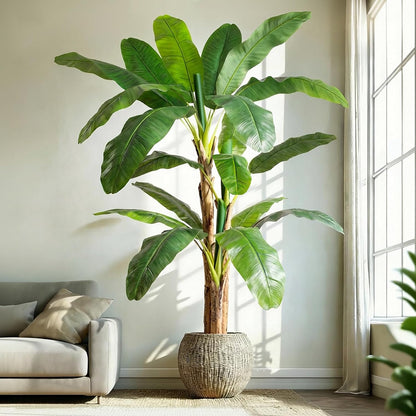Lifelike Bird of Paradise Artificial Plant 6ft Faux Banana Leaf Tree with White Tall Planter for Home Decor - Perfect Indoor Silk Floor Plant for Living Room, Office, and Bedroom Ambiance Enhancement