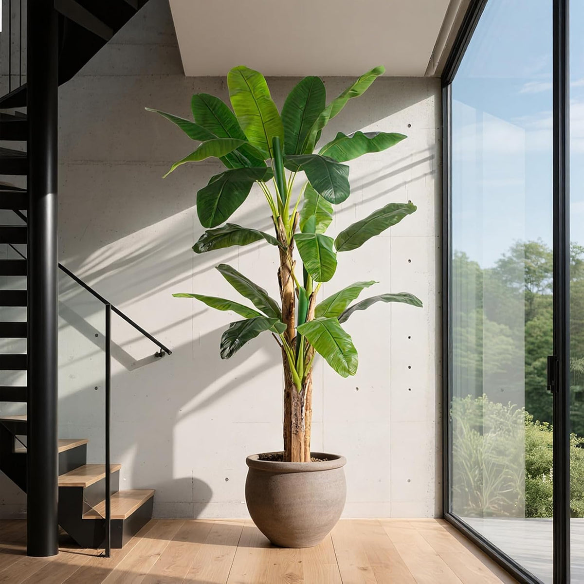 Lifelike Bird of Paradise Artificial Plant 6ft Faux Banana Leaf Tree with White Tall Planter for Home Decor - Perfect Indoor Silk Floor Plant for Living Room, Office, and Bedroom Ambiance Enhancement
