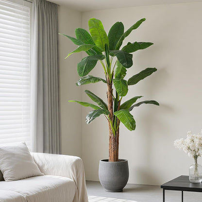 Lifelike Bird of Paradise Artificial Plant 6ft Faux Banana Leaf Tree with White Tall Planter for Home Decor - Perfect Indoor Silk Floor Plant for Living Room, Office, and Bedroom Ambiance Enhancement