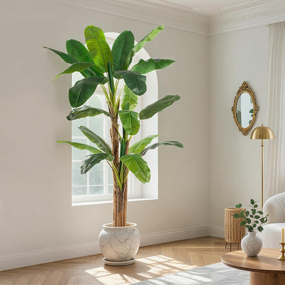 Lifelike Bird of Paradise Artificial Plant 6ft Faux Banana Leaf Tree with White Tall Planter for Home Decor - Perfect Indoor Silk Floor Plant for Living Room, Office, and Bedroom Ambiance Enhancement