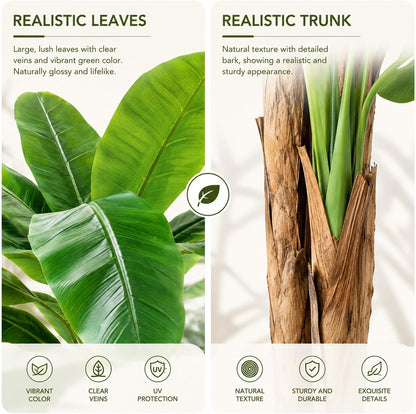 Lifelike Bird of Paradise Artificial Plant 6ft Faux Banana Leaf Tree with White Tall Planter for Home Decor - Perfect Indoor Silk Floor Plant for Living Room, Office, and Bedroom Ambiance Enhancement