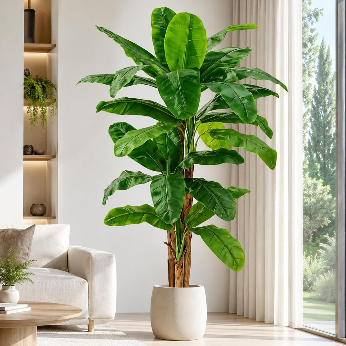 Lifelike Bird of Paradise Artificial Plant 6ft Faux Banana Leaf Tree with White Tall Planter for Home Decor - Perfect Indoor Silk Floor Plant for Living Room, Office, and Bedroom Ambiance Enhancement