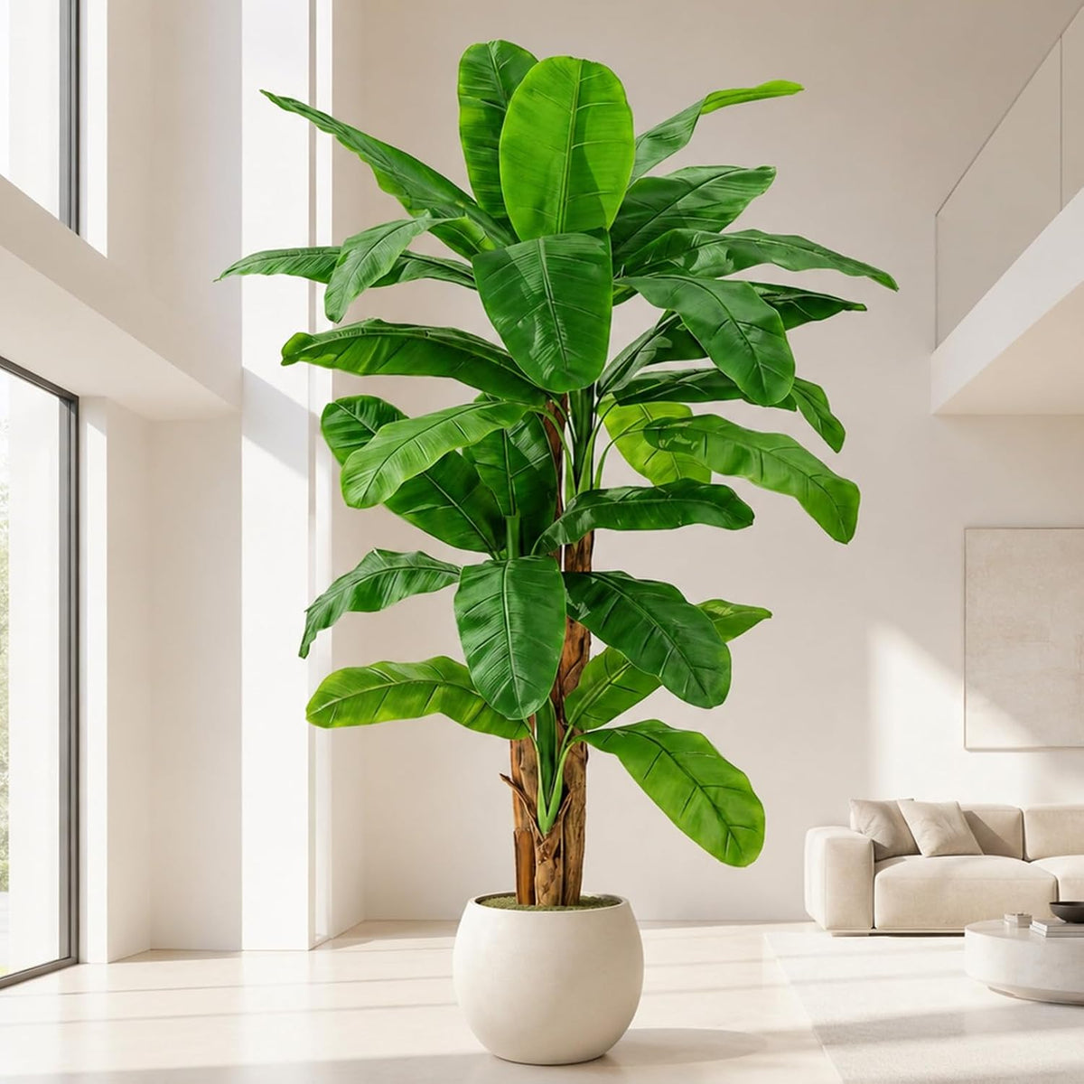 Lifelike Bird of Paradise Artificial Plant 6ft Faux Banana Leaf Tree with White Tall Planter for Home Decor - Perfect Indoor Silk Floor Plant for Living Room, Office, and Bedroom Ambiance Enhancement