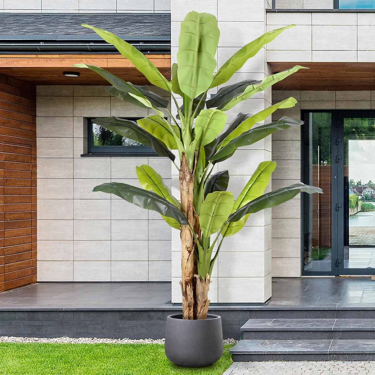Lifelike Bird of Paradise Artificial Plant 6ft Faux Banana Leaf Tree with White Tall Planter for Home Decor - Perfect Indoor Silk Floor Plant for Living Room, Office, and Bedroom Ambiance Enhancement