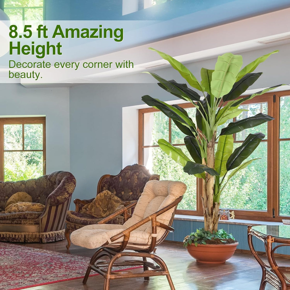 Lifelike Bird of Paradise Artificial Plant 6ft Faux Banana Leaf Tree with White Tall Planter for Home Decor - Perfect Indoor Silk Floor Plant for Living Room, Office, and Bedroom Ambiance Enhancement