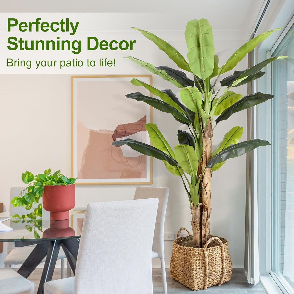 Lifelike Bird of Paradise Artificial Plant 6ft Faux Banana Leaf Tree with White Tall Planter for Home Decor - Perfect Indoor Silk Floor Plant for Living Room, Office, and Bedroom Ambiance Enhancement