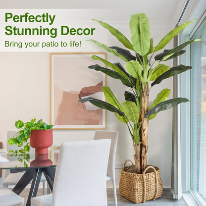 Lifelike Bird of Paradise Artificial Plant 6ft Faux Banana Leaf Tree with White Tall Planter for Home Decor - Perfect Indoor Silk Floor Plant for Living Room, Office, and Bedroom Ambiance Enhancement