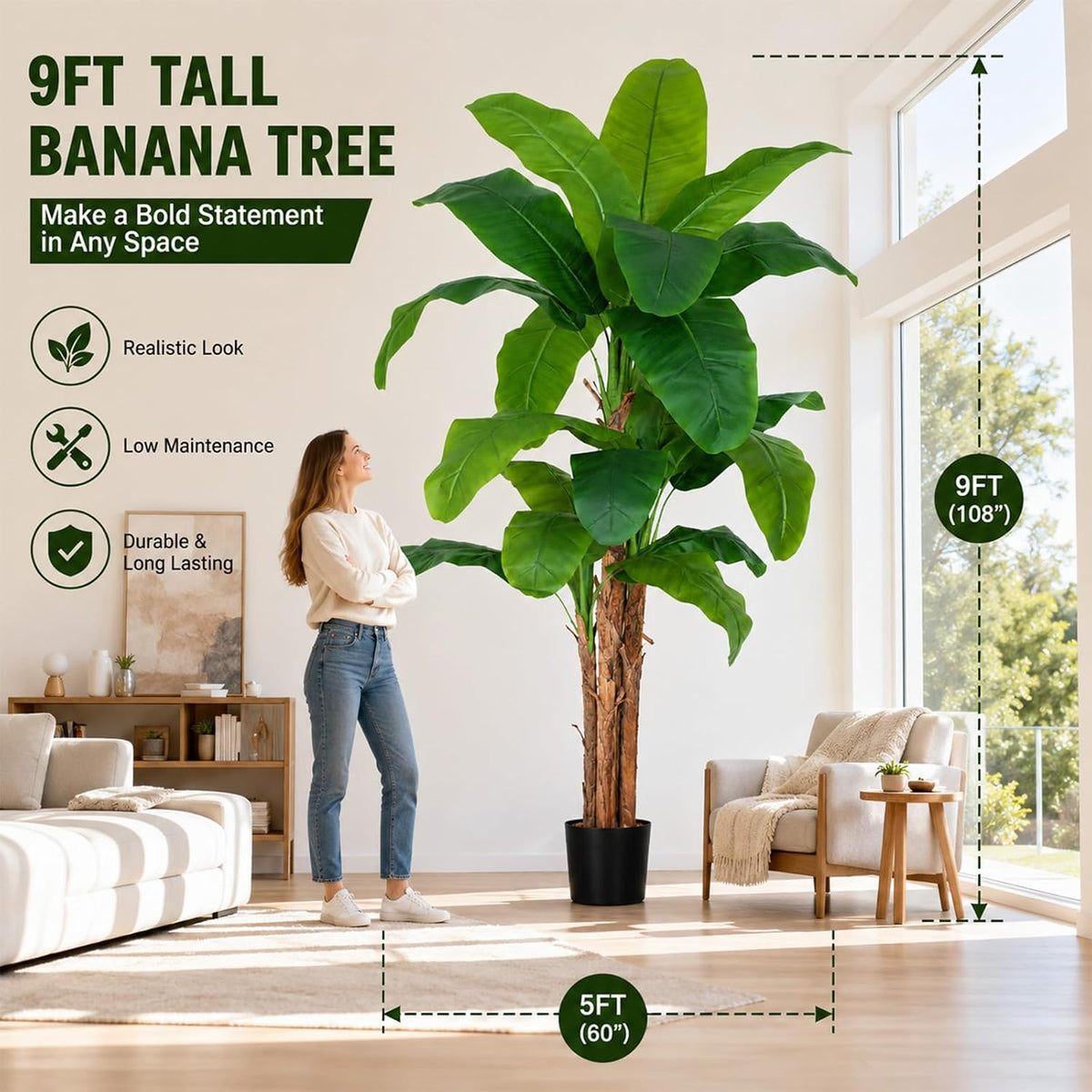 Lifelike Bird of Paradise Artificial Plant 6ft Faux Banana Leaf Tree with White Tall Planter for Home Decor - Perfect Indoor Silk Floor Plant for Living Room, Office, and Bedroom Ambiance Enhancement