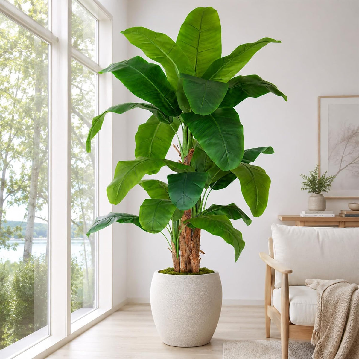 Lifelike Bird of Paradise Artificial Plant 6ft Faux Banana Leaf Tree with White Tall Planter for Home Decor - Perfect Indoor Silk Floor Plant for Living Room, Office, and Bedroom Ambiance Enhancement