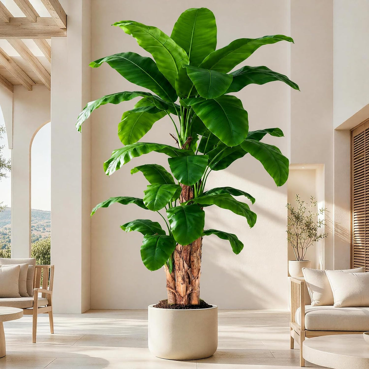 Lifelike Bird of Paradise Artificial Plant 6ft Faux Banana Leaf Tree with White Tall Planter for Home Decor - Perfect Indoor Silk Floor Plant for Living Room, Office, and Bedroom Ambiance Enhancement