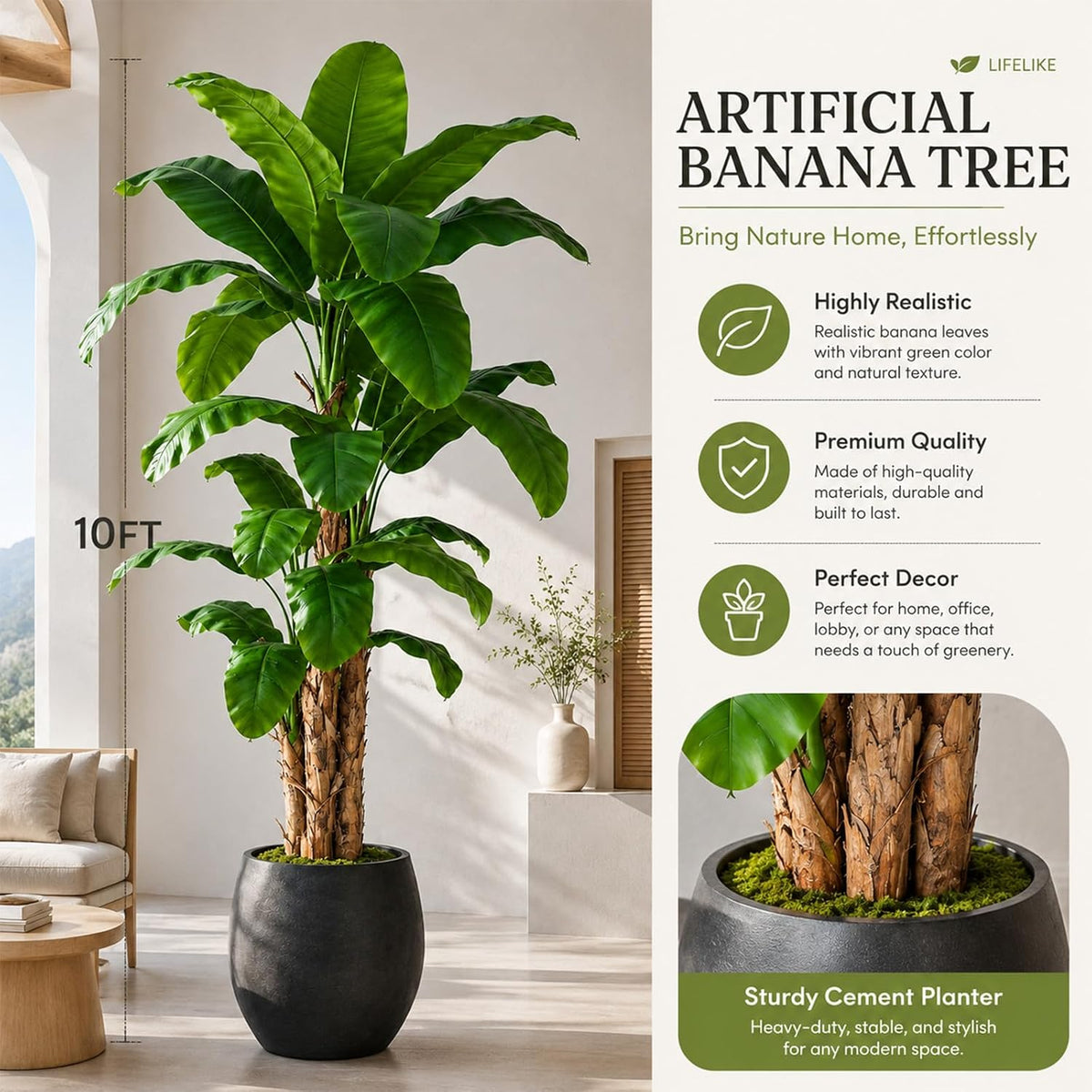 Lifelike Bird of Paradise Artificial Plant 6ft Faux Banana Leaf Tree with White Tall Planter for Home Decor - Perfect Indoor Silk Floor Plant for Living Room, Office, and Bedroom Ambiance Enhancement