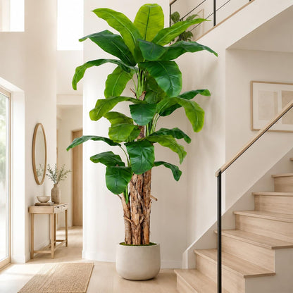 Lifelike Bird of Paradise Artificial Plant 6ft Faux Banana Leaf Tree with White Tall Planter for Home Decor - Perfect Indoor Silk Floor Plant for Living Room, Office, and Bedroom Ambiance Enhancement