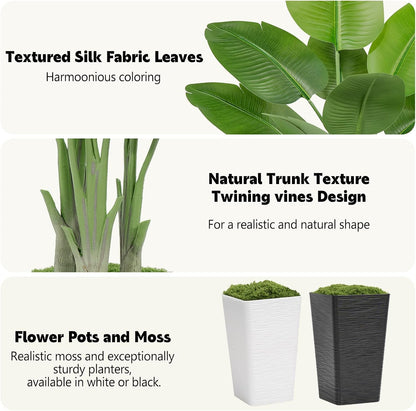 Lifelike Bird of Paradise Artificial Plant 6ft Faux Banana Leaf Tree with White Tall Planter for Home Decor - Perfect Indoor Silk Floor Plant for Living Room, Office, and Bedroom Ambiance Enhancement