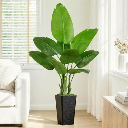 Lifelike Bird of Paradise Artificial Plant 6ft Faux Banana Leaf Tree with White Tall Planter for Home Decor - Perfect Indoor Silk Floor Plant for Living Room, Office, and Bedroom Ambiance Enhancement