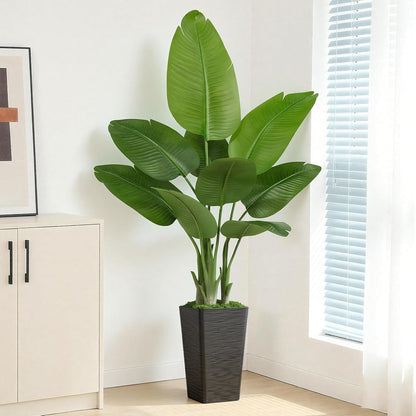 Lifelike Bird of Paradise Artificial Plant 6ft Faux Banana Leaf Tree with White Tall Planter for Home Decor - Perfect Indoor Silk Floor Plant for Living Room, Office, and Bedroom Ambiance Enhancement