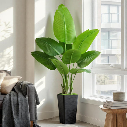 Lifelike Bird of Paradise Artificial Plant 6ft Faux Banana Leaf Tree with White Tall Planter for Home Decor - Perfect Indoor Silk Floor Plant for Living Room, Office, and Bedroom Ambiance Enhancement