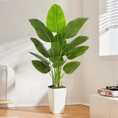 Lifelike Bird of Paradise Artificial Plant 6ft Faux Banana Leaf Tree with White Tall Planter for Home Decor - Perfect Indoor Silk Floor Plant for Living Room, Office, and Bedroom Ambiance Enhancement