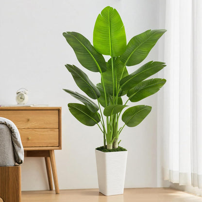 Lifelike Bird of Paradise Artificial Plant 6ft Faux Banana Leaf Tree with White Tall Planter for Home Decor - Perfect Indoor Silk Floor Plant for Living Room, Office, and Bedroom Ambiance Enhancement