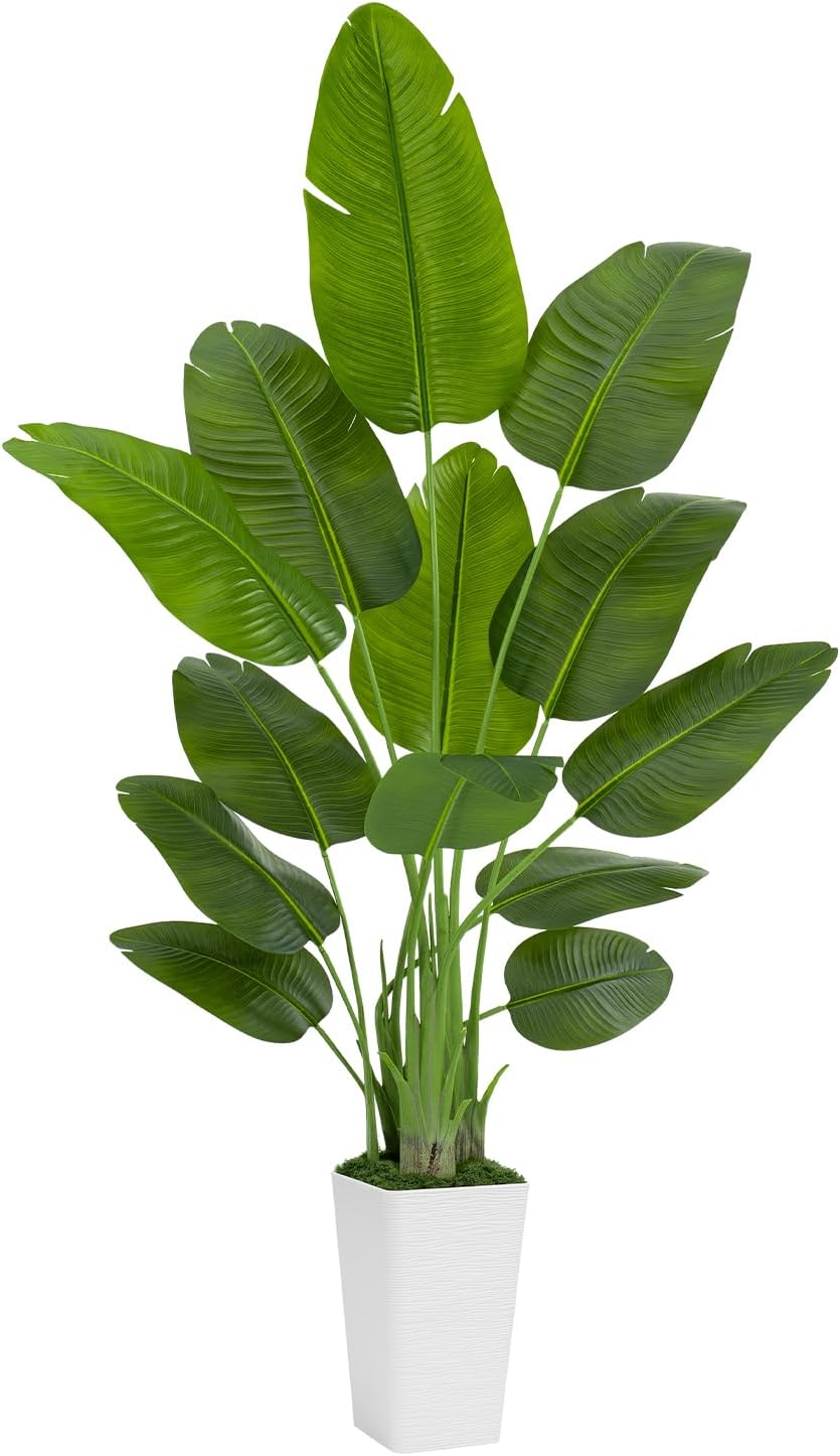 Lifelike Bird of Paradise Artificial Plant 6ft Faux Banana Leaf Tree with White Tall Planter for Home Decor - Perfect Indoor Silk Floor Plant for Living Room, Office, and Bedroom Ambiance Enhancement