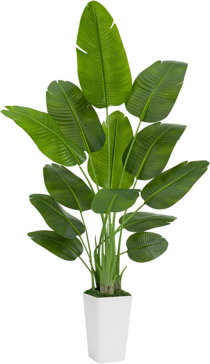 Lifelike Bird of Paradise Artificial Plant 6ft Faux Banana Leaf Tree with White Tall Planter for Home Decor - Perfect Indoor Silk Floor Plant for Living Room, Office, and Bedroom Ambiance Enhancement