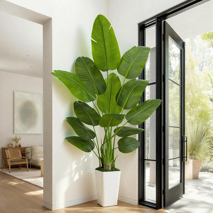 Lifelike Bird of Paradise Artificial Plant 6ft Faux Banana Leaf Tree with White Tall Planter for Home Decor - Perfect Indoor Silk Floor Plant for Living Room, Office, and Bedroom Ambiance Enhancement