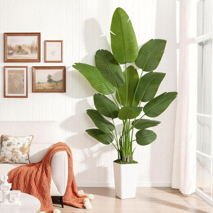 Lifelike Bird of Paradise Artificial Plant 6ft Faux Banana Leaf Tree with White Tall Planter for Home Decor - Perfect Indoor Silk Floor Plant for Living Room, Office, and Bedroom Ambiance Enhancement