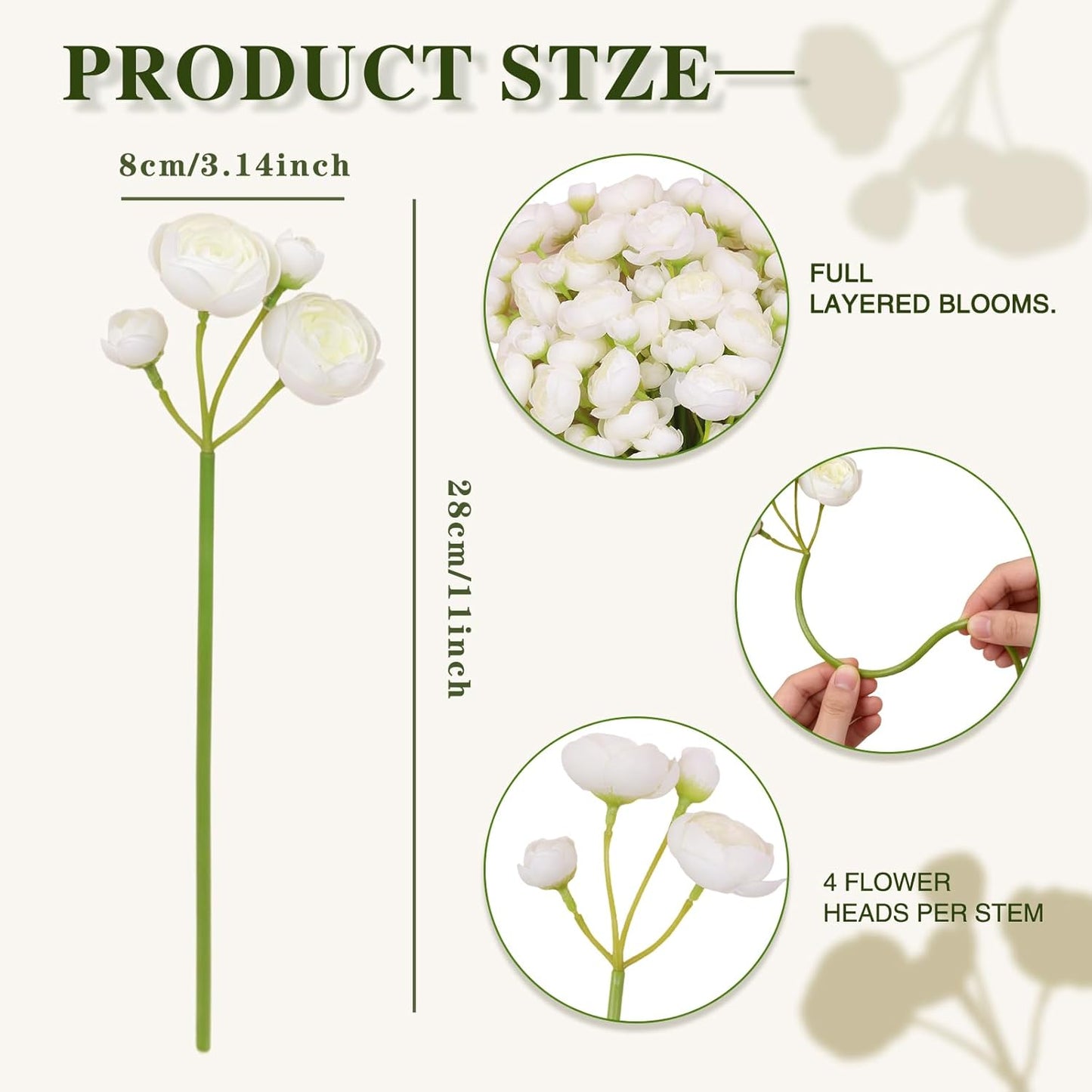 32Pcs Ivory White Ranunculus Artificial Flowers DIY Home Wedding | Real Touch Ranunculus, Faux Flowers, 32pcs Bulk, Ivory White, Peony Look, Bouquets, Home Decor, Bridal Shower, Centerpieces
