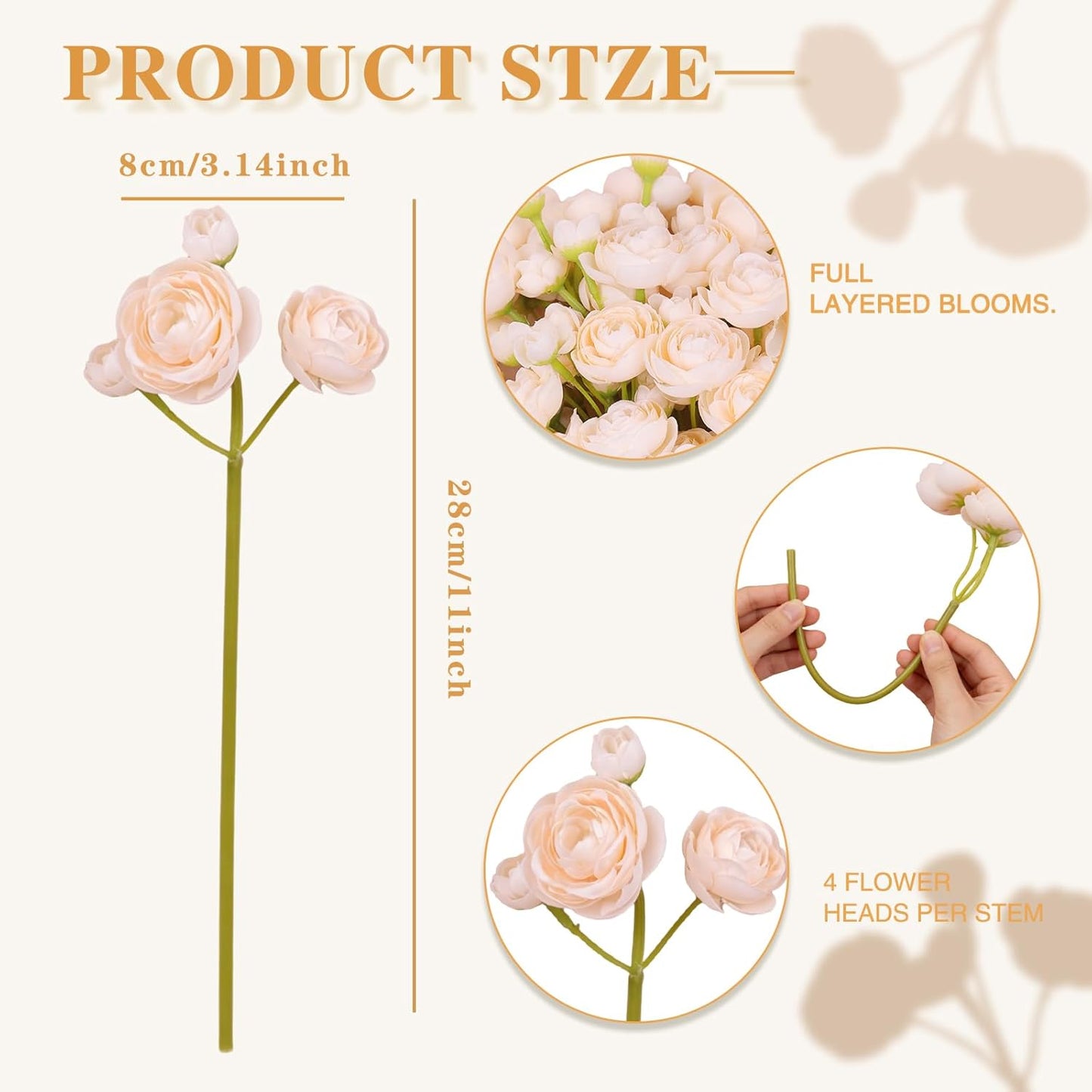 32Pcs Ivory White Ranunculus Artificial Flowers DIY Home Wedding | Real Touch Ranunculus, Faux Flowers, 32pcs Bulk, Ivory White, Peony Look, Bouquets, Home Decor, Bridal Shower, Centerpieces
