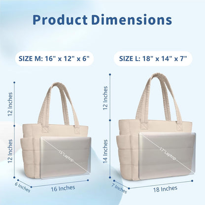 Puffer Tote Bag for Women, Lightweight Puffy Handbag with Compartments, Quilted Shoulder Bag for Work, Travel, Gym - Colors B