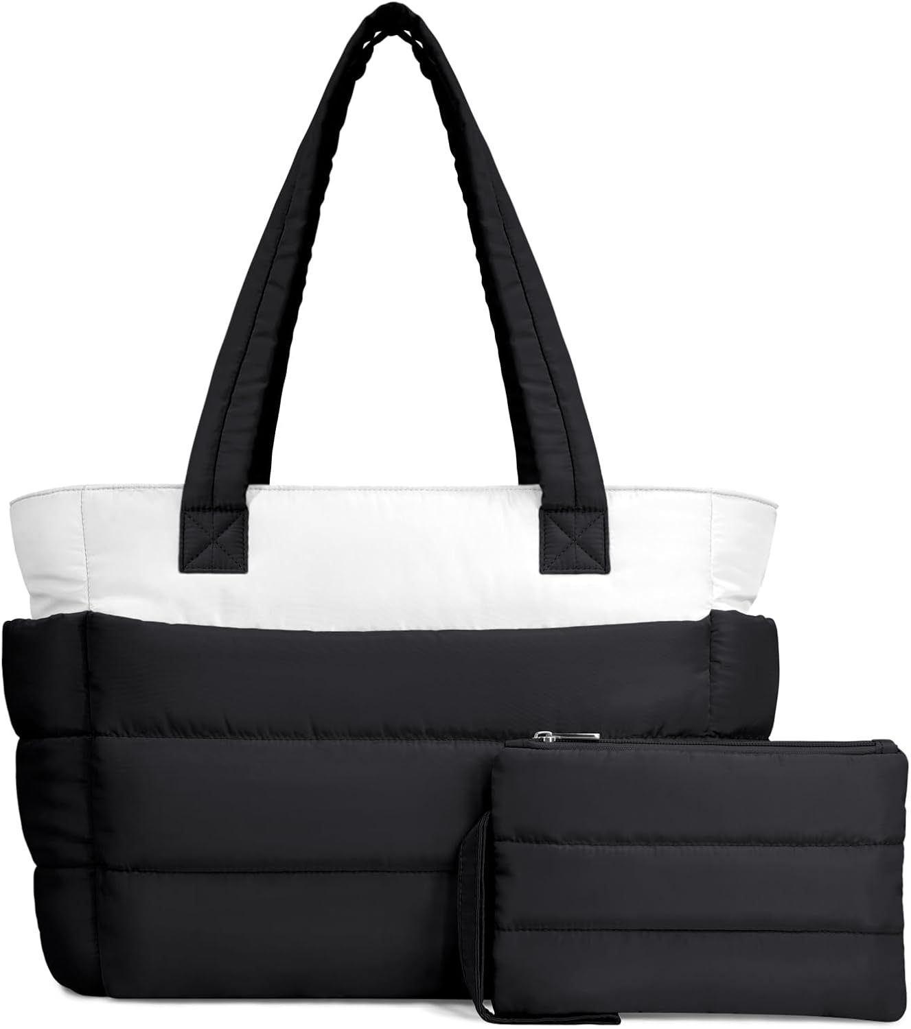 Puffer Tote Bag for Women, Lightweight Puffy Handbag with Compartments, Quilted Shoulder Bag for Work, Travel, Gym - Colors B