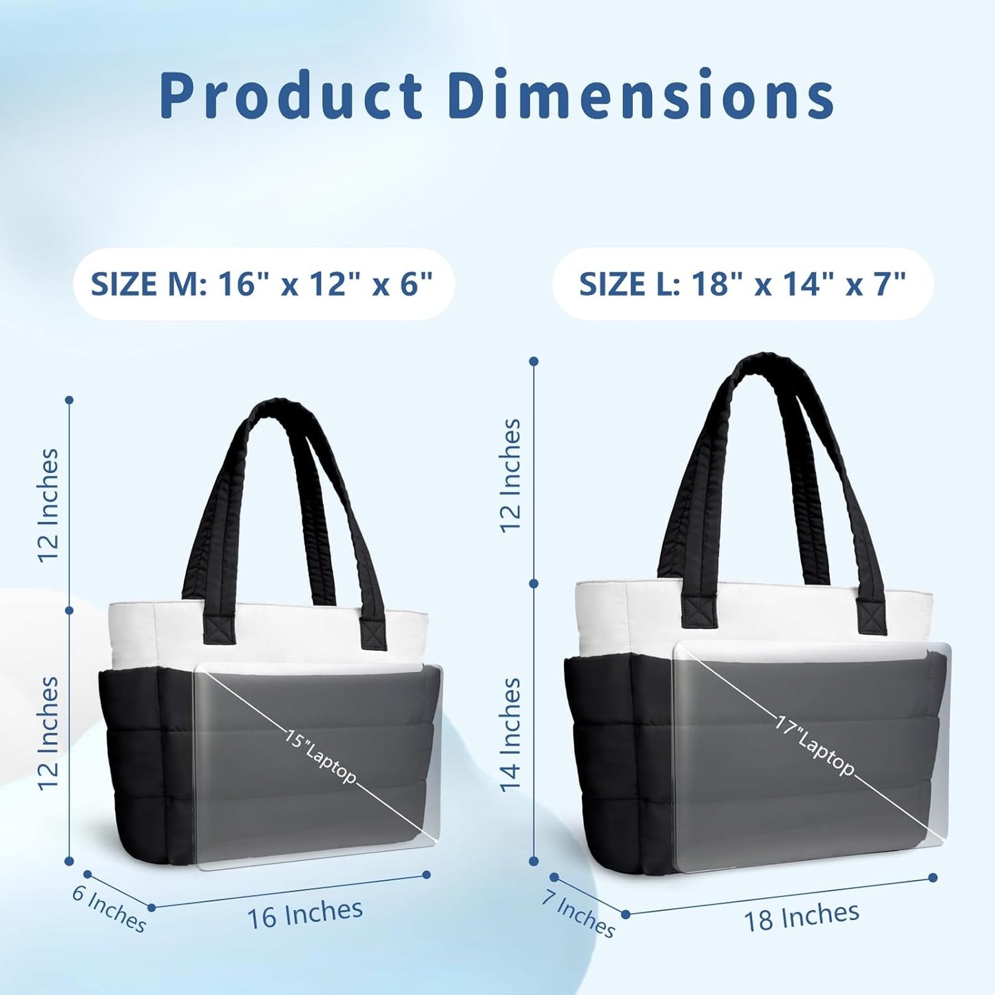 Puffer Tote Bag for Women, Lightweight Puffy Handbag with Compartments, Quilted Shoulder Bag for Work, Travel, Gym - Colors B